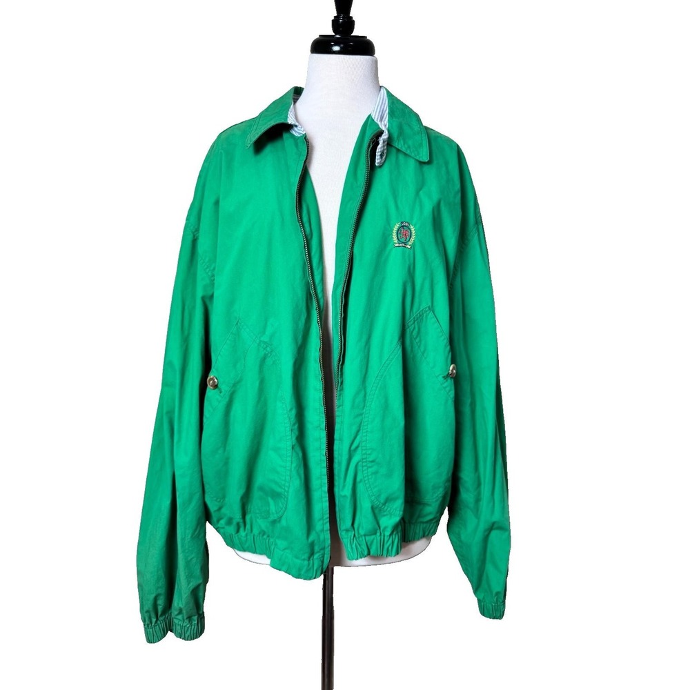 Vintage Tommy Hilfiger Green Windbreaker Jacket XL Crest Golf 90s